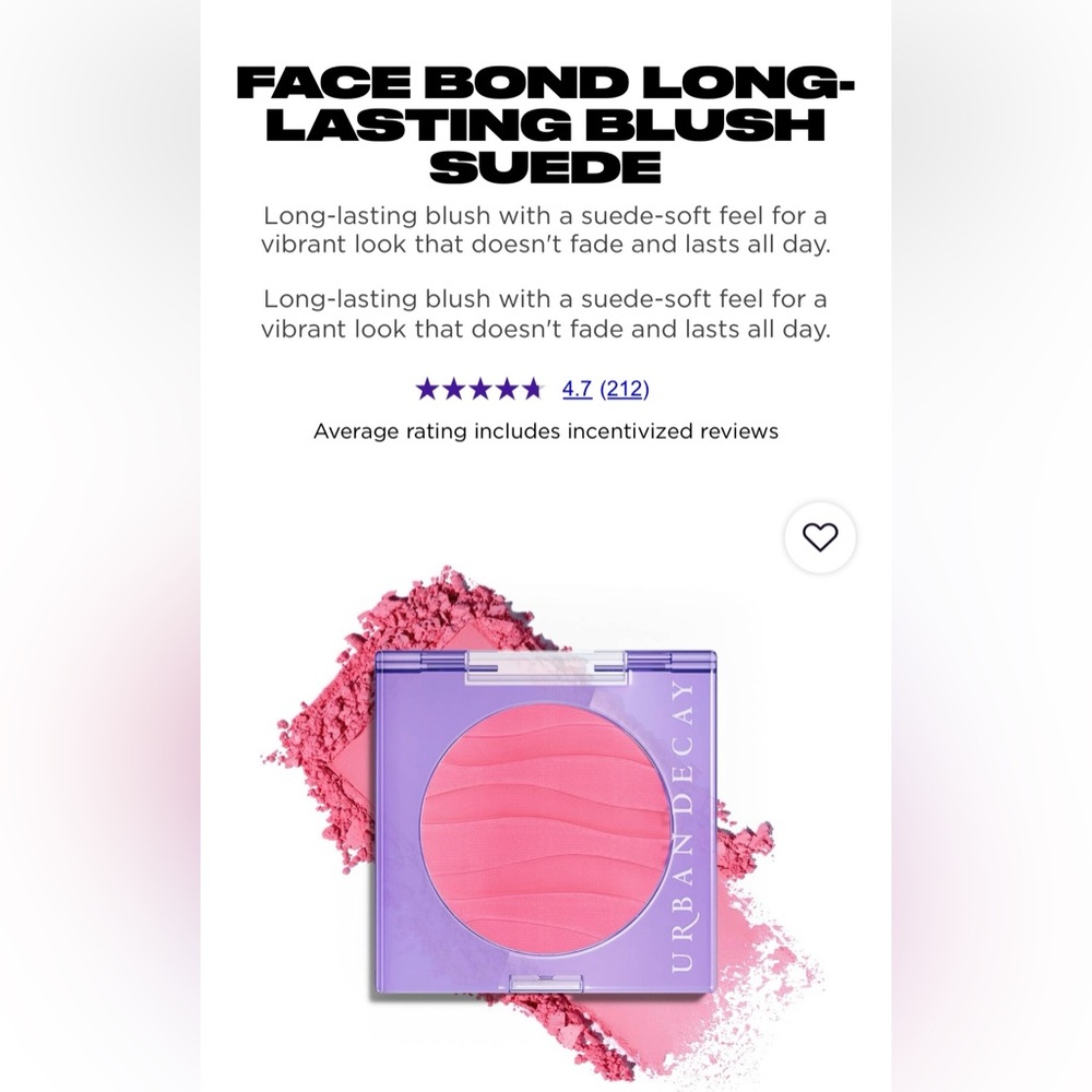 Urban Decay Face Bond Blush - Wholehearted soft pink suede blush. Brand New